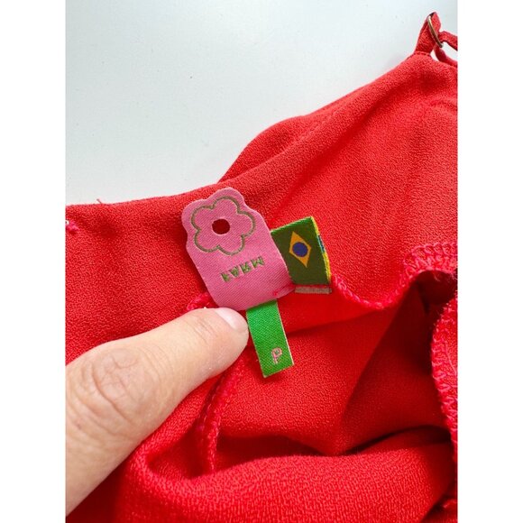 FARM RIO Red Viscose Crepe V-Neck Drop Waist Dress, Size P/S - Picture 11 of 13